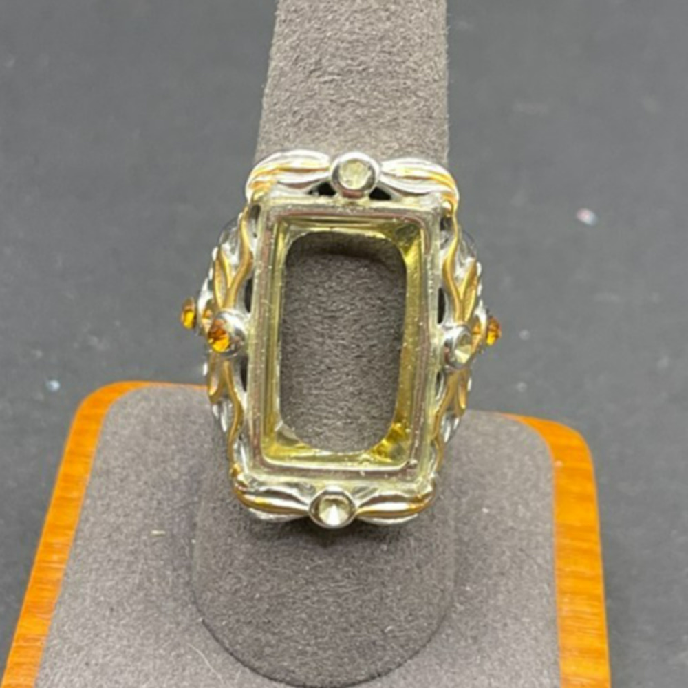 Vintage 316L Stainless Steel Gold Tone Ornate Rectangular Statement Ring Sz 9